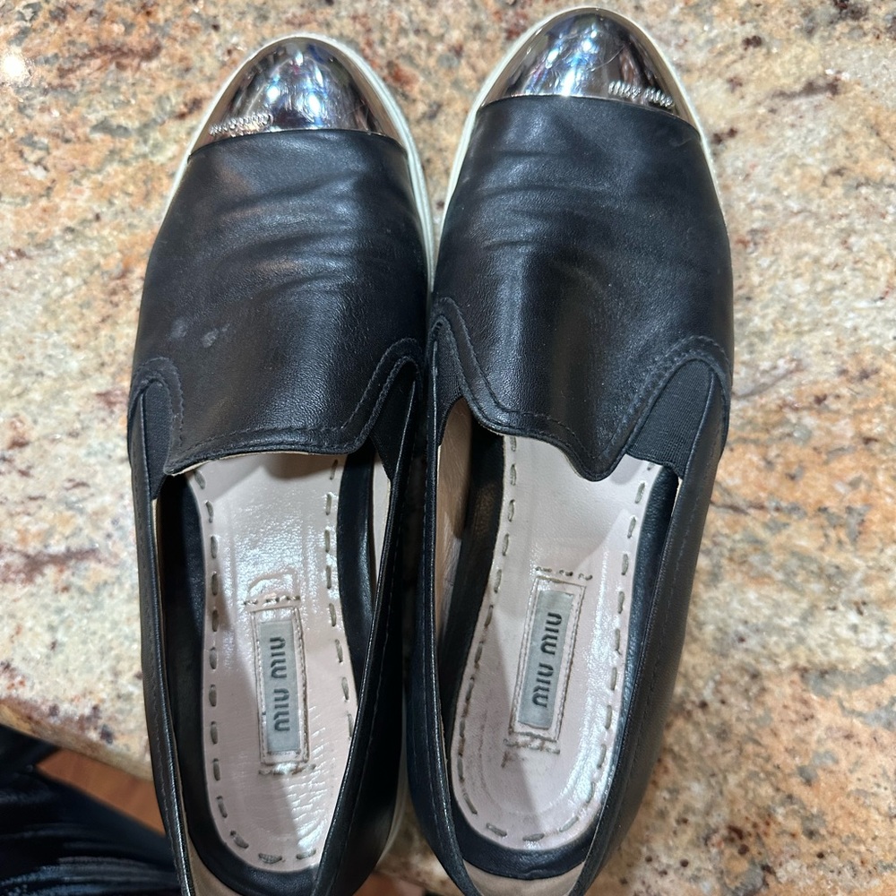 Miu Miu Black Flats with Silver Cap Toe